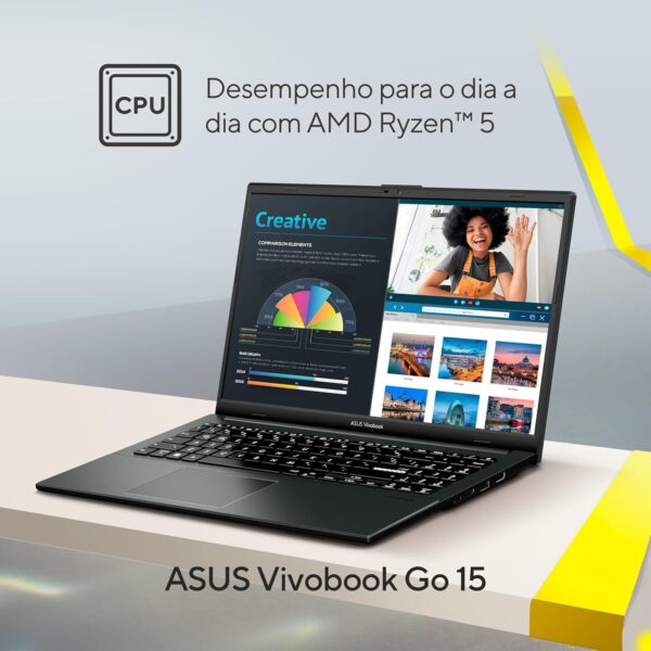 Notebook ASUS VivoBook Go 15, AMD RYZEN 5 7520U, 8GB, 256GB SSD, KeepOS, Tela 15,6" FHD, Mixed Black - E1504FA-NJ731 - Imagem 2