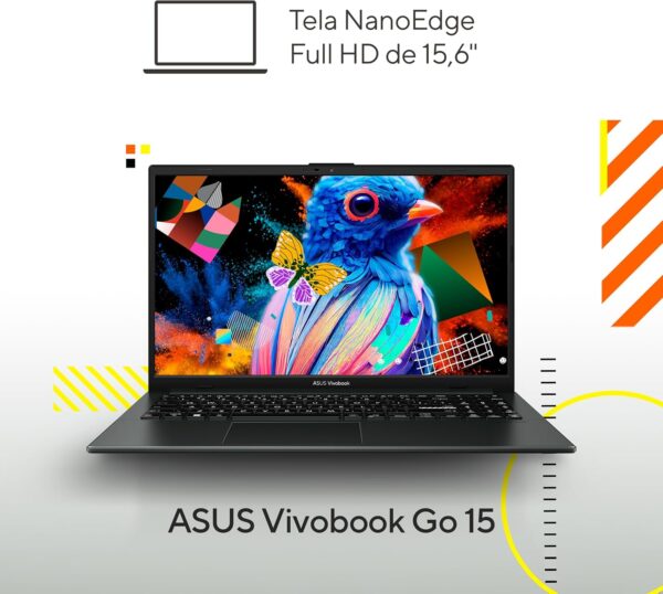 Notebook ASUS VivoBook Go 15, AMD RYZEN 5 7520U, 8GB, 256GB SSD, KeepOS, Tela 15,6" FHD, Mixed Black - E1504FA-NJ731 - Imagem 3