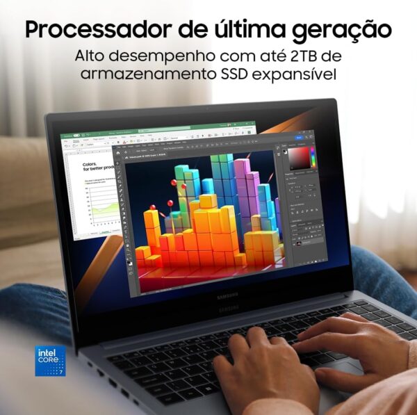 Samsung Galaxy Book4 Intel® Core™ i7 150U, Windows 11 Home, 16GB, 512GB SSD, NVIDIA® GeForce® MX570, 15.6'' Full HD LED, FingerPrint, 1.57kg*. - Imagem 7