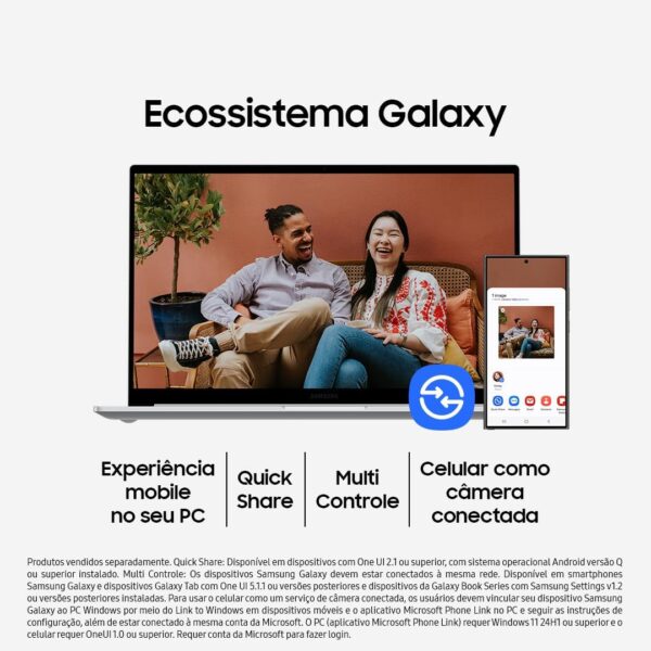 Samsung Galaxy Book4 Intel® Core™ i7 150U, Windows 11 Home, 16GB, 512GB SSD, NVIDIA® GeForce® MX570, 15.6'' Full HD LED, FingerPrint, 1.57kg*. - Imagem 3